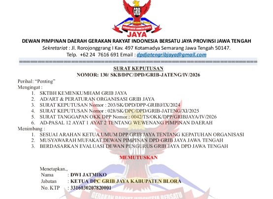 Ketua GRIB Jaya Blora Dinonaktifkan, DPP Turun Tangan, Dugaan Kasus Hukum Berujung Pembekuan DPC