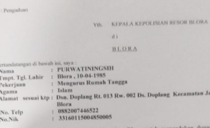 Intimidasi Bermodus Hukum di Blora, Ibu Rumah Tangga Laporkan JTAM Usai Ancam Anak