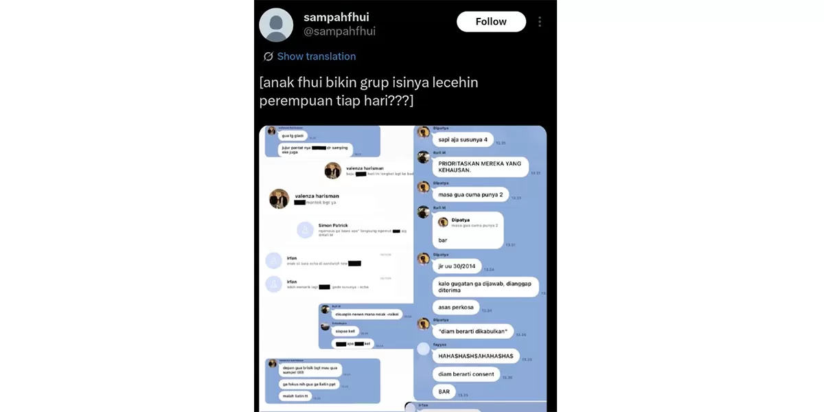 Parah! Isi Grup Chat Mahasiswa FH UI Diduga Lecehkan Perempuan